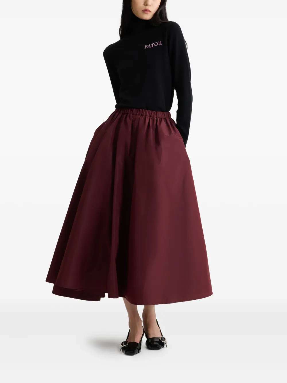 Patou Asymmetric Faille Midi Skirt In Red