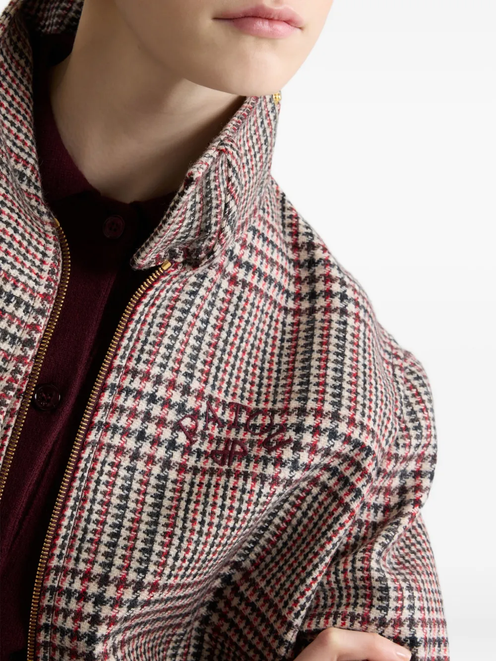 Patou High-neck Houndstooth Bomber Jacket In Red