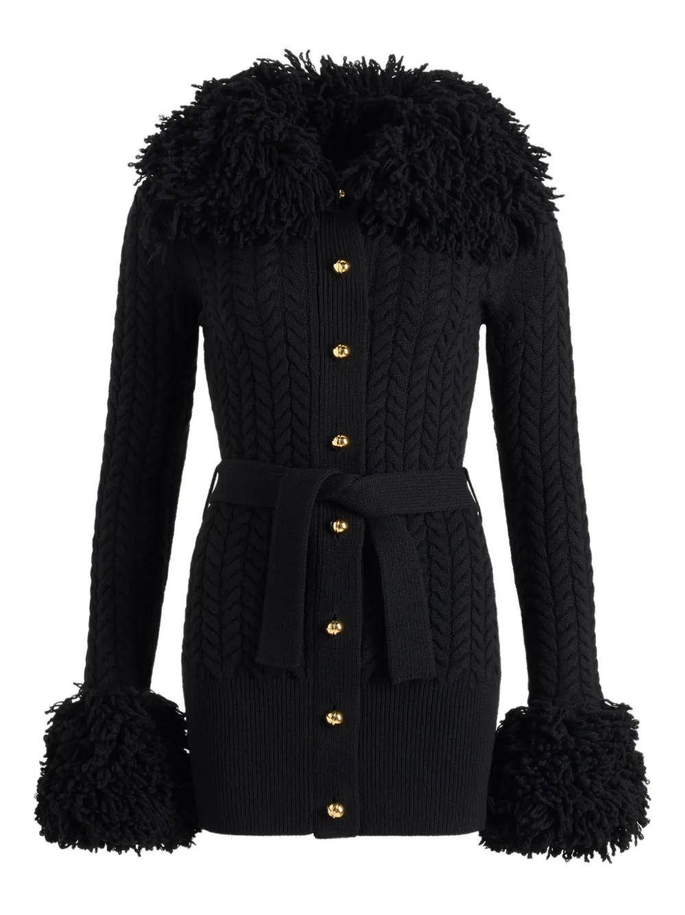 Patou Long Cardigan With Wool And Cashmere Fringes In Black