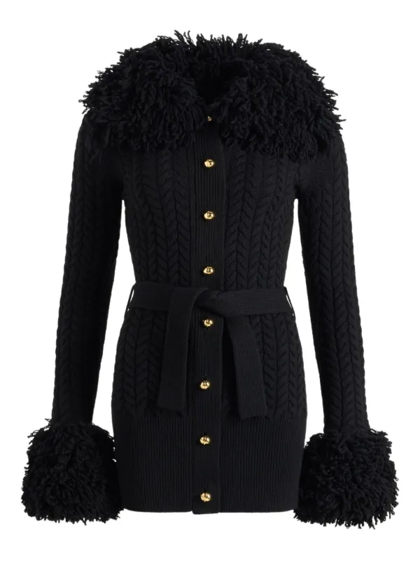 Patou Cable-knit Frill-trimmed Cardigan in Black