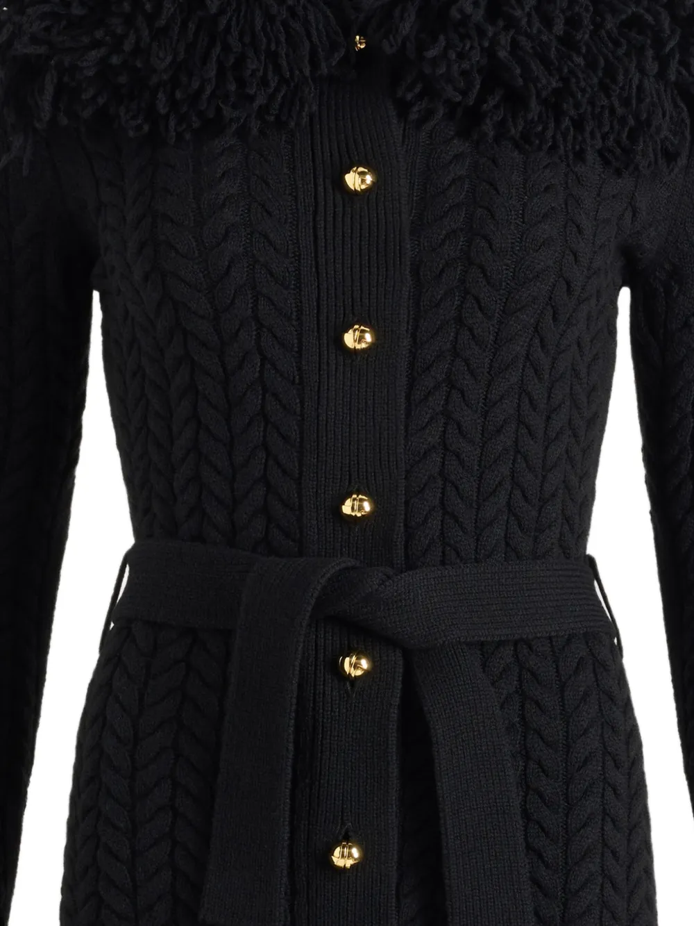 Patou Long Cardigan With Wool And Cashmere Fringes In Black