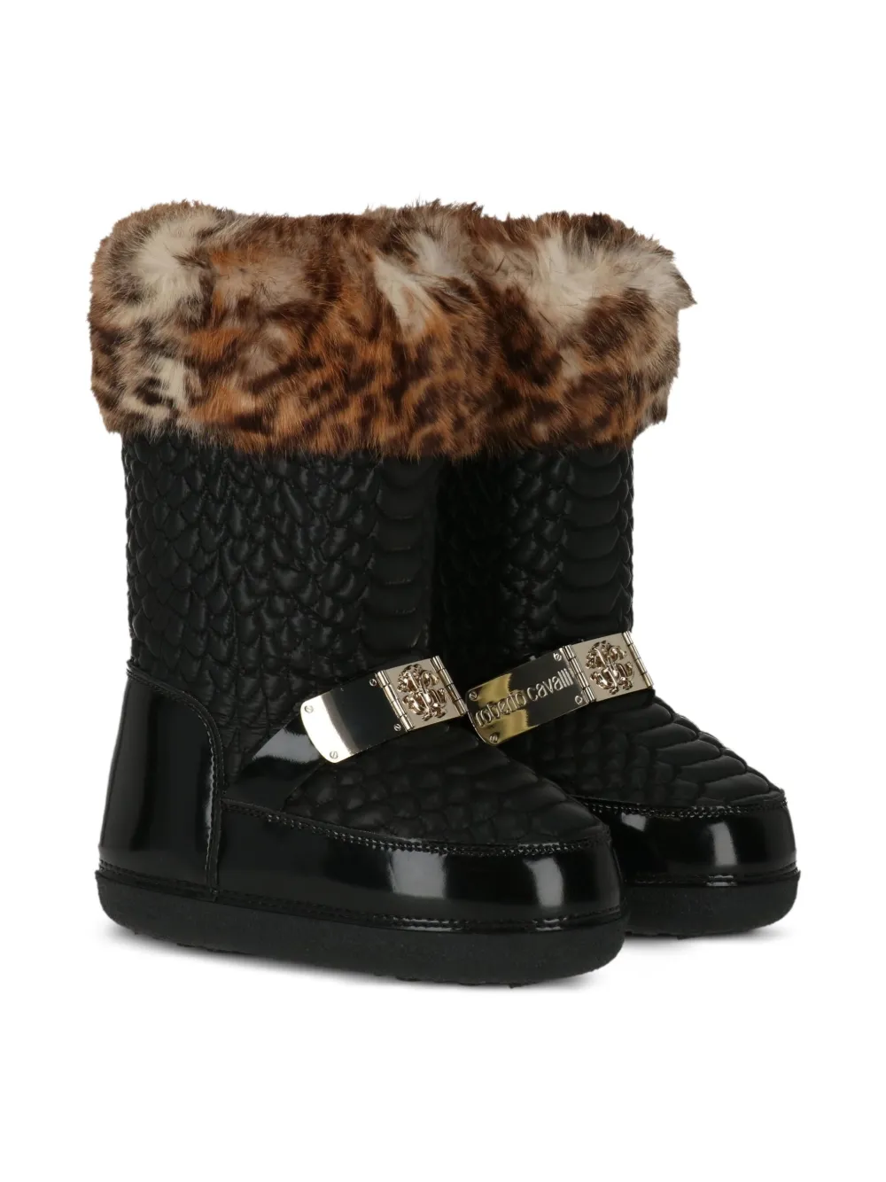Roberto Cavalli Junior Stivali con bordo in pelliccia sintetica - Nero