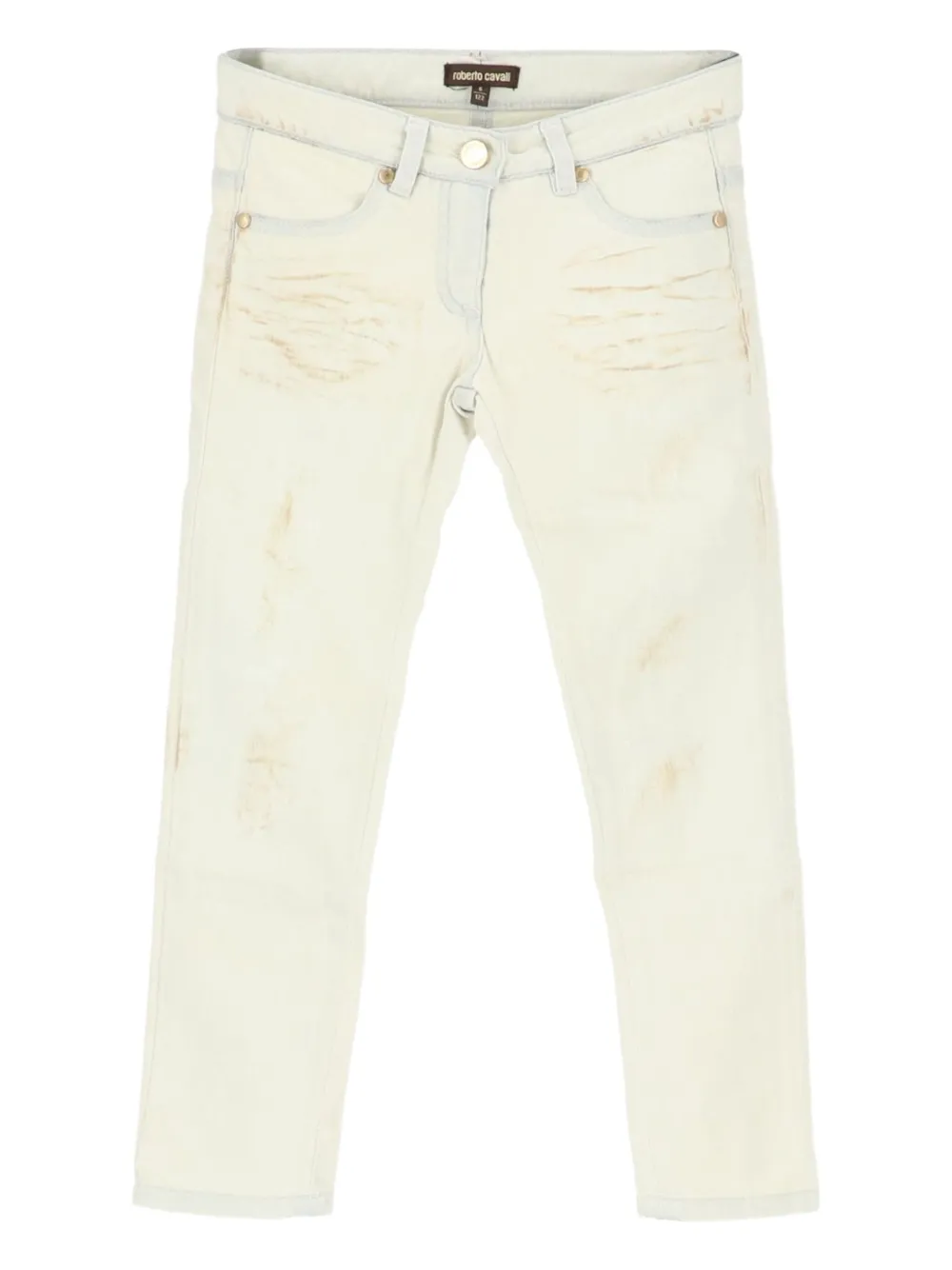 Roberto Cavalli Junior Jeans met gerafeld effect Wit