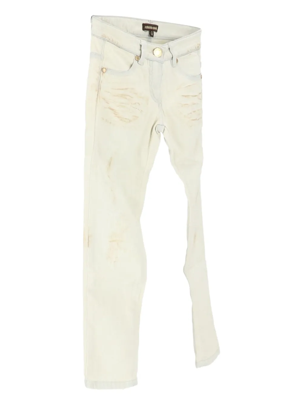 Roberto Cavalli Junior Jeans met gerafeld effect Wit