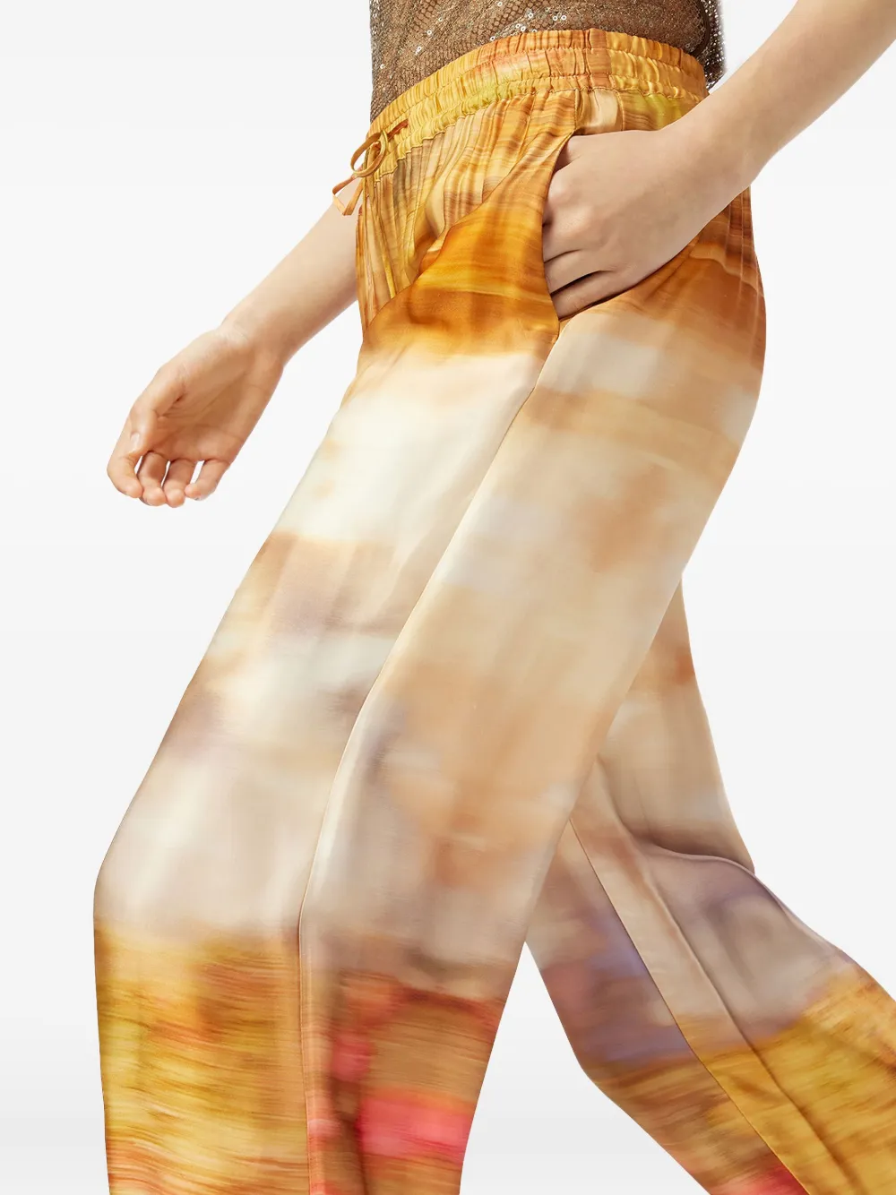 PINKO Broek met trekkoord en abstracte print Geel