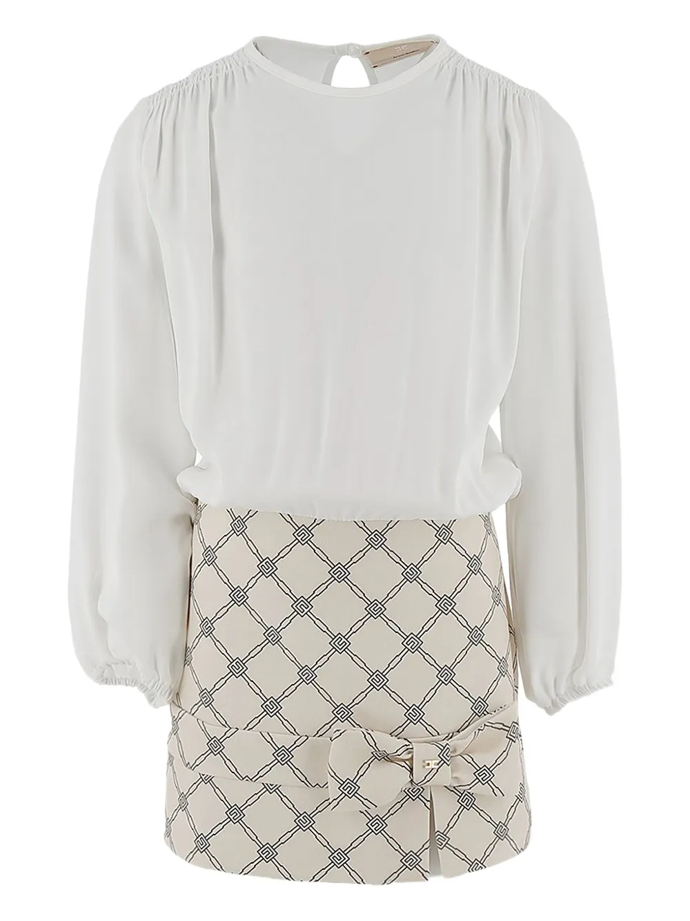 Elisabetta Franchi Kids bow-detail geometric-print mini dress | أبيض | Image 1