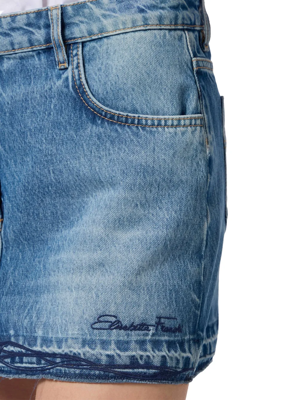 Elisabetta Franchi embroidered-flowers denim mini skirt Blauw