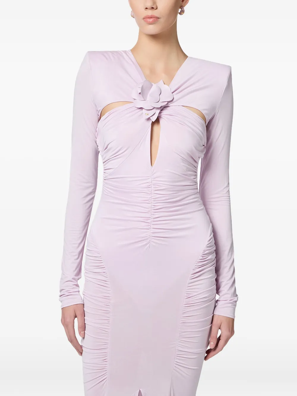 Elisabetta Franchi flower-embellished long-sleeve dress Roze
