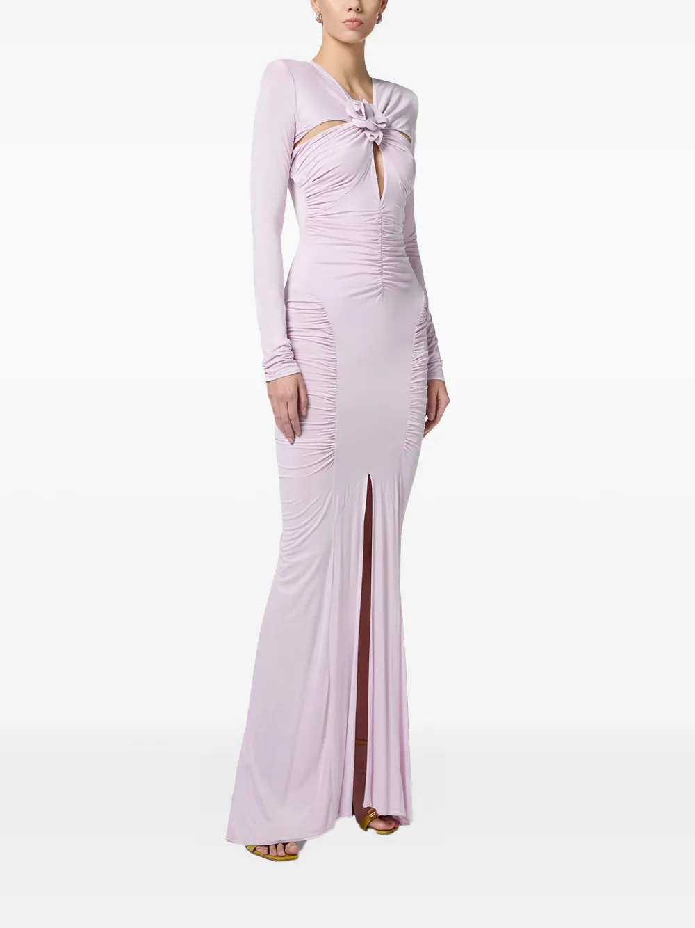Elisabetta Franchi flower-embellished long-sleeve dress Roze