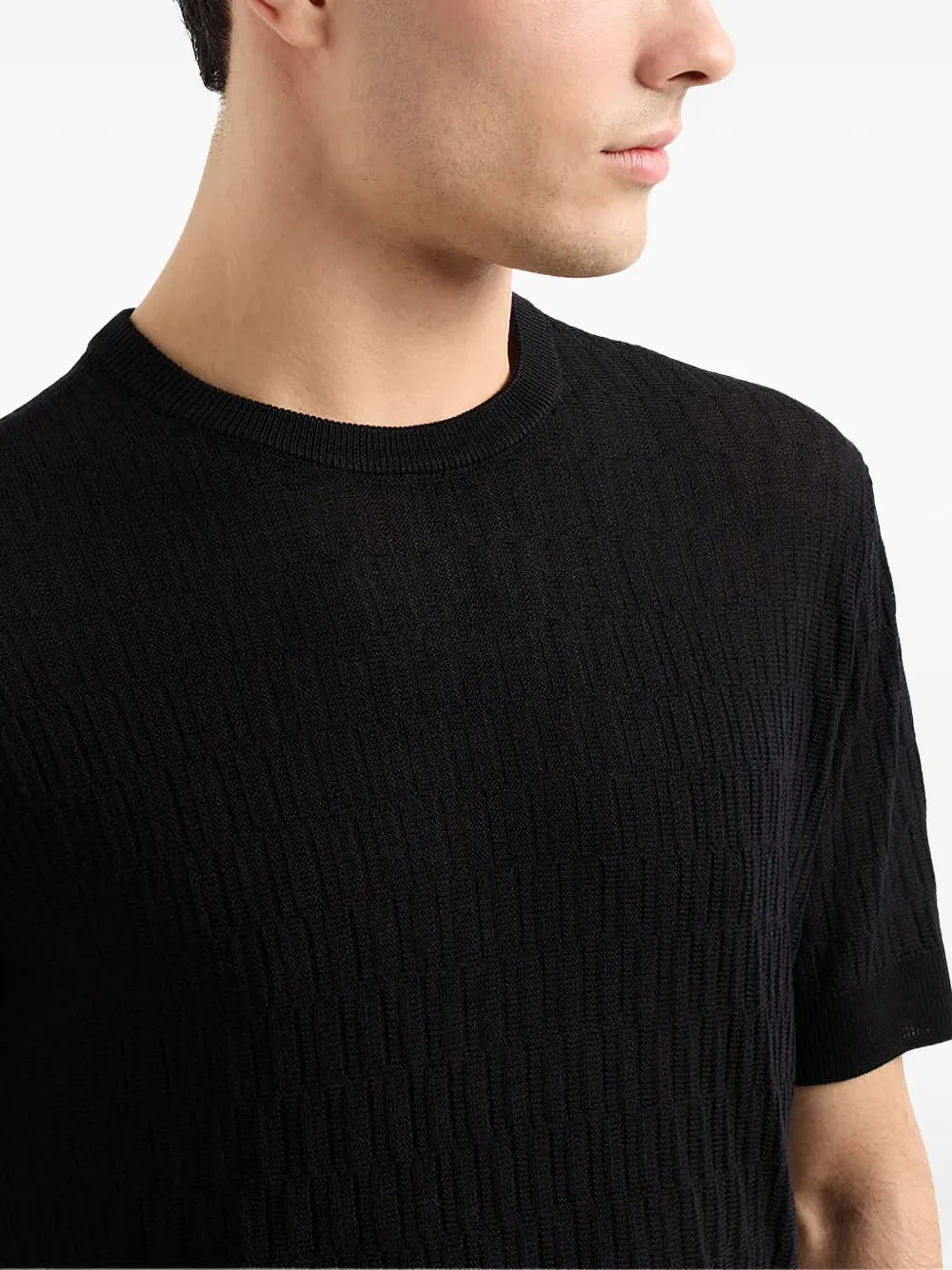 Emporio Armani Geribbelde trui met korte mouwen Zwart