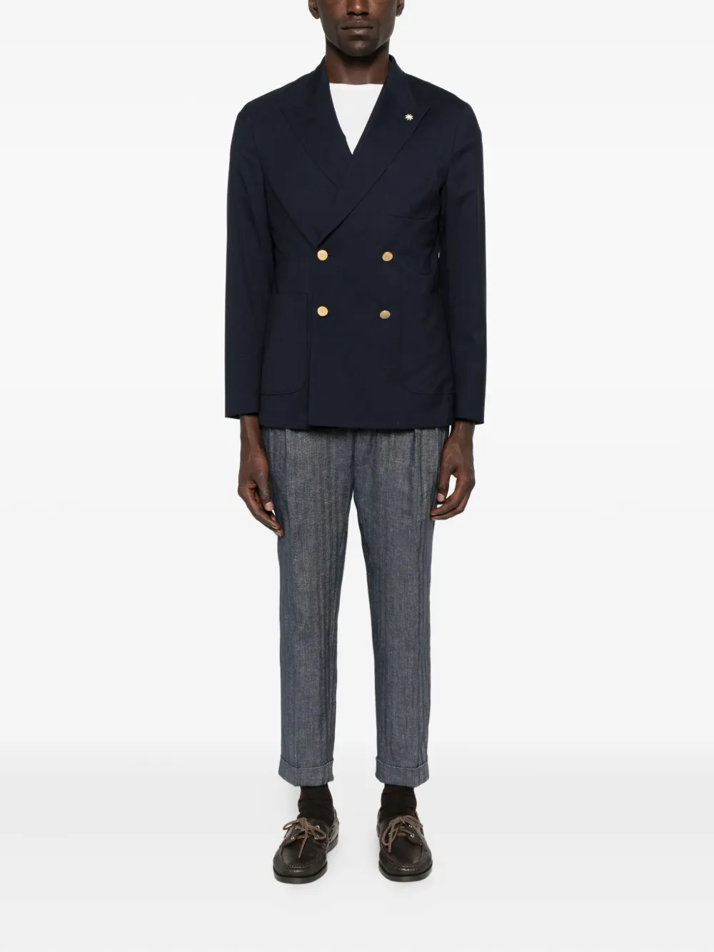 Manuel Ritz Broek met geplooid sterdetail Blauw
