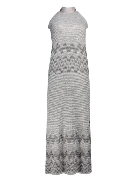 D.Exterior metallic-knit halterneck dress