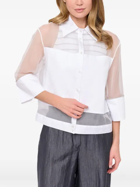 D.Exterior sheer-panelled cotton shirt