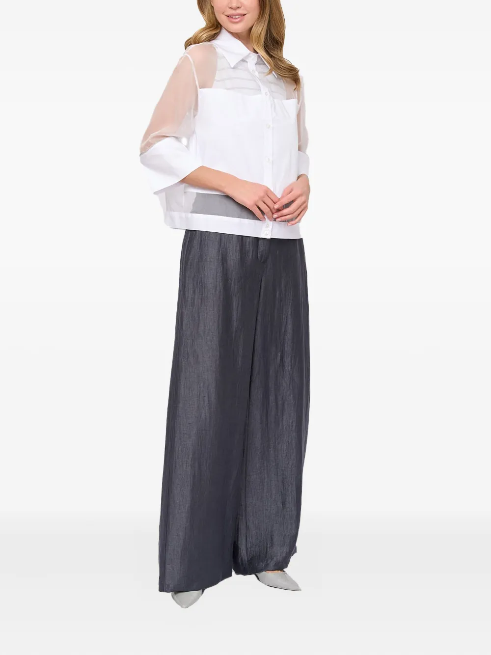 D.Exterior Katoenen blouse met transparant vlak Wit