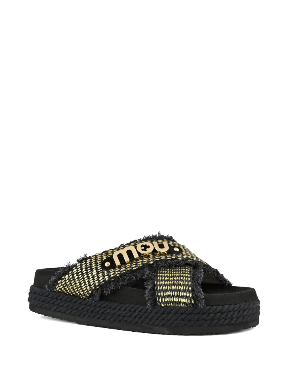 Mou cross-strap rope-trimmed sandals Black
