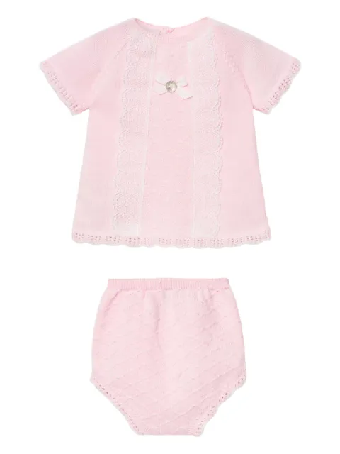 Paz Rodriguez lace-trimmed knitted blomers set