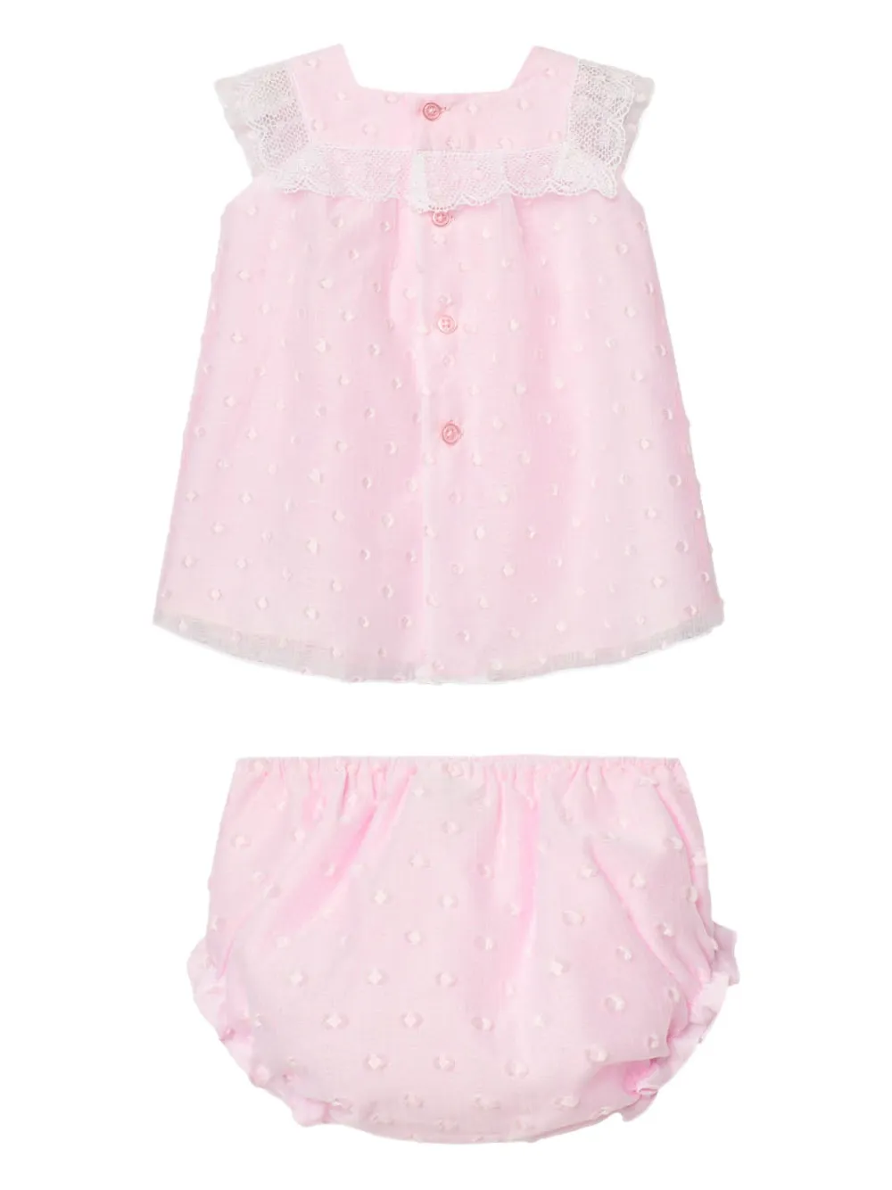 Paz Rodriguez lace-trimmed swiss-dot dress set Roze