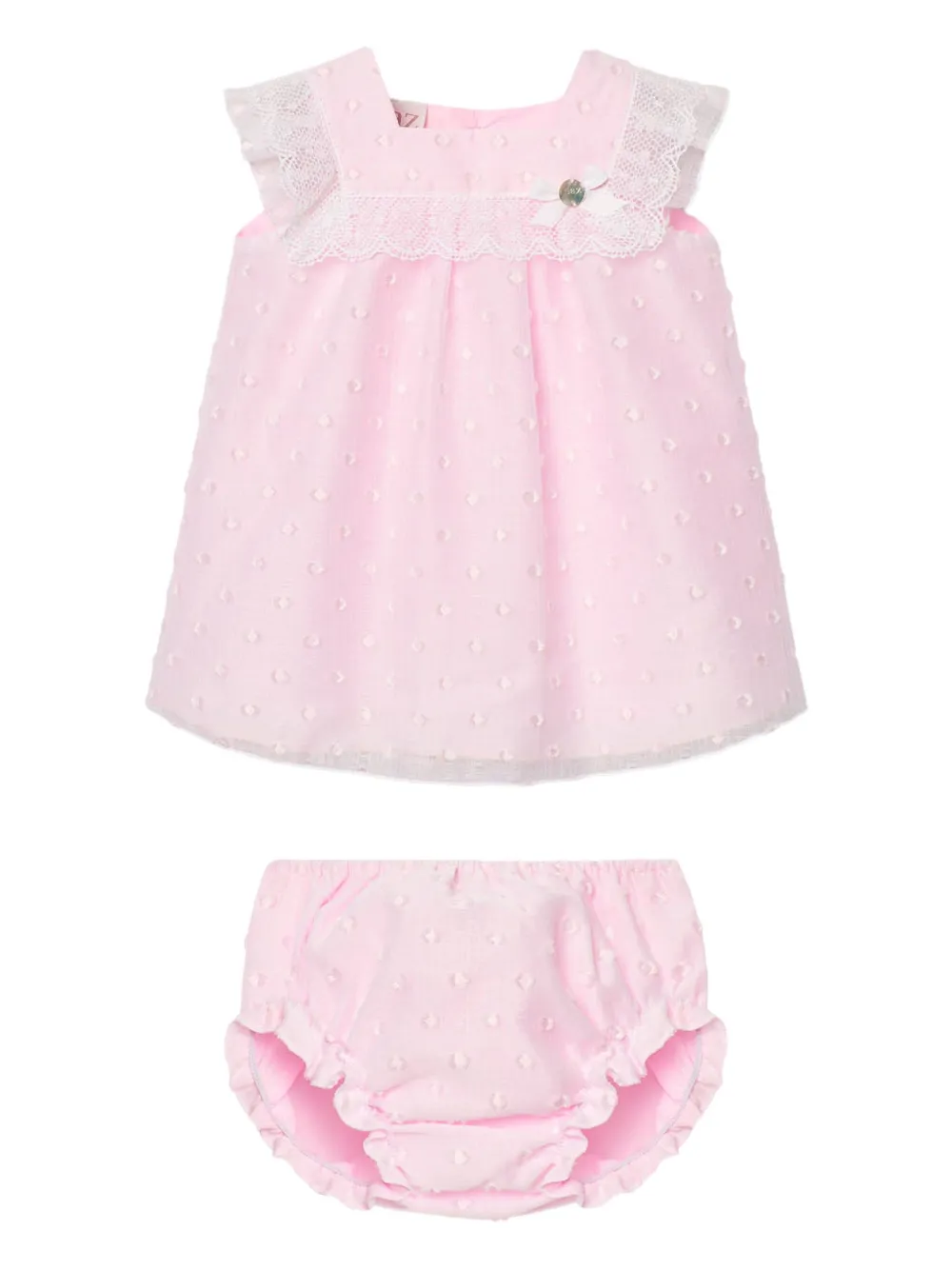Paz Rodriguez lace-trimmed swiss-dot dress set Roze