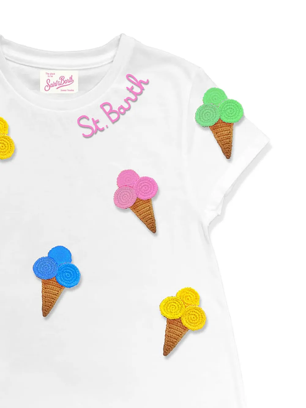 MC2 Saint Barth Kids Jurk met geborduurde ijsje en franje Wit