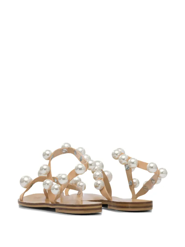 Elina Linardaki pearl-embellished Leather Sandals Neutrals