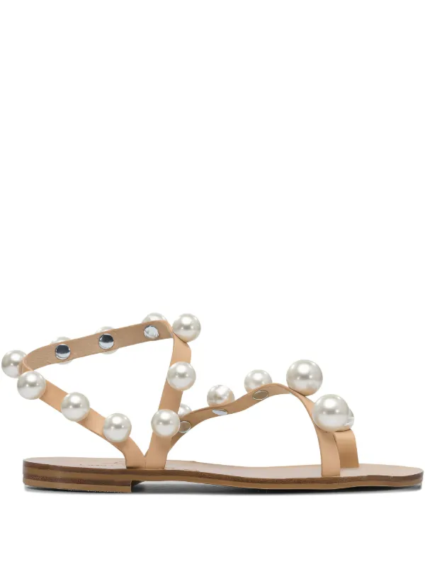 Elina Linardaki pearl-embellished Leather Sandals Neutrals