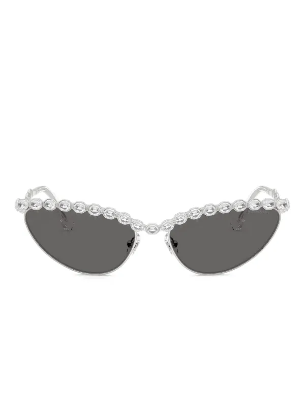 Swarovski Crystal-Embellished Silver Sunglasses Swarovski Crystal-Embellished Cat-Eye Sunglasses - Silver  main image 3