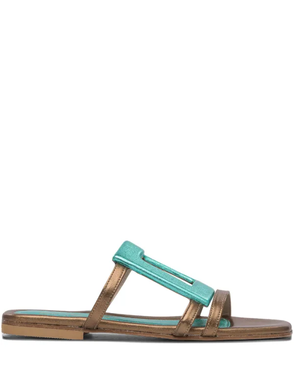 Elina Linardaki Metallic Buckle Sandals Green FARFETCH UZ