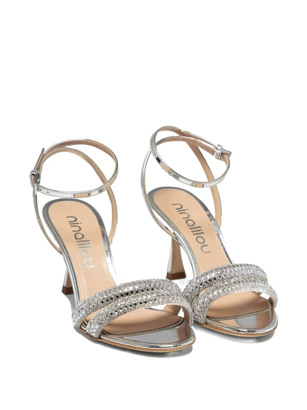 Ninalilou 70mm crystal-embellished ankle-strap sandals Silver