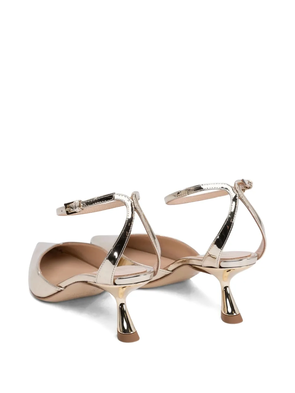 Ninalilou Metallic Pointed-toe Ankle-strap Pumps In Gold