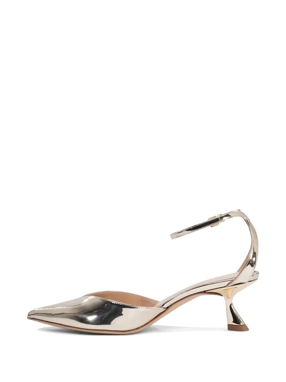 Ninalilou Metallic Pointed-toe Ankle-strap Pumps In Gold