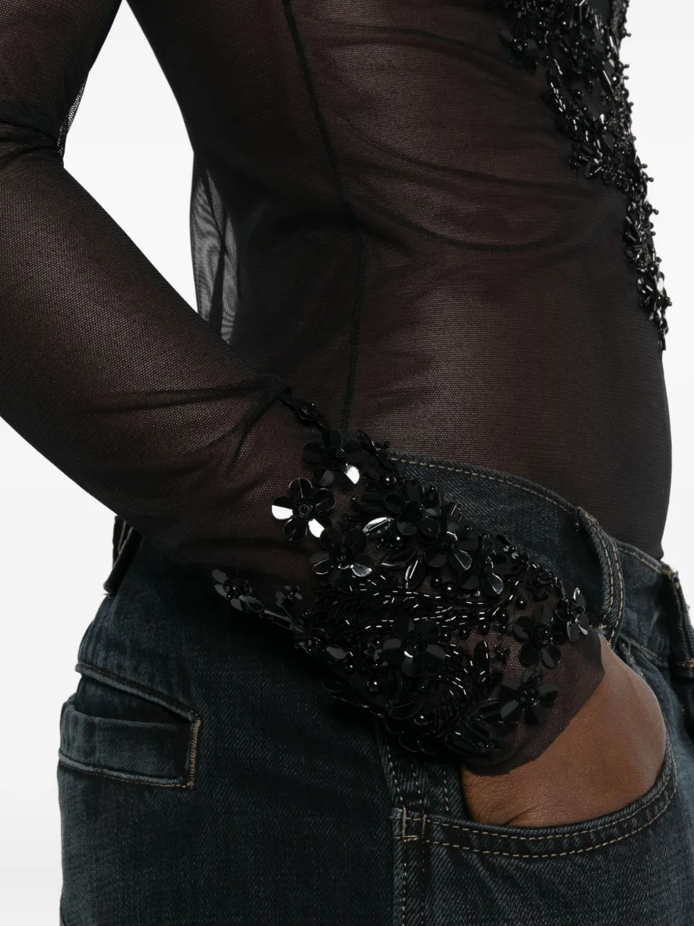 Amen Top met bloemenprint Zwart