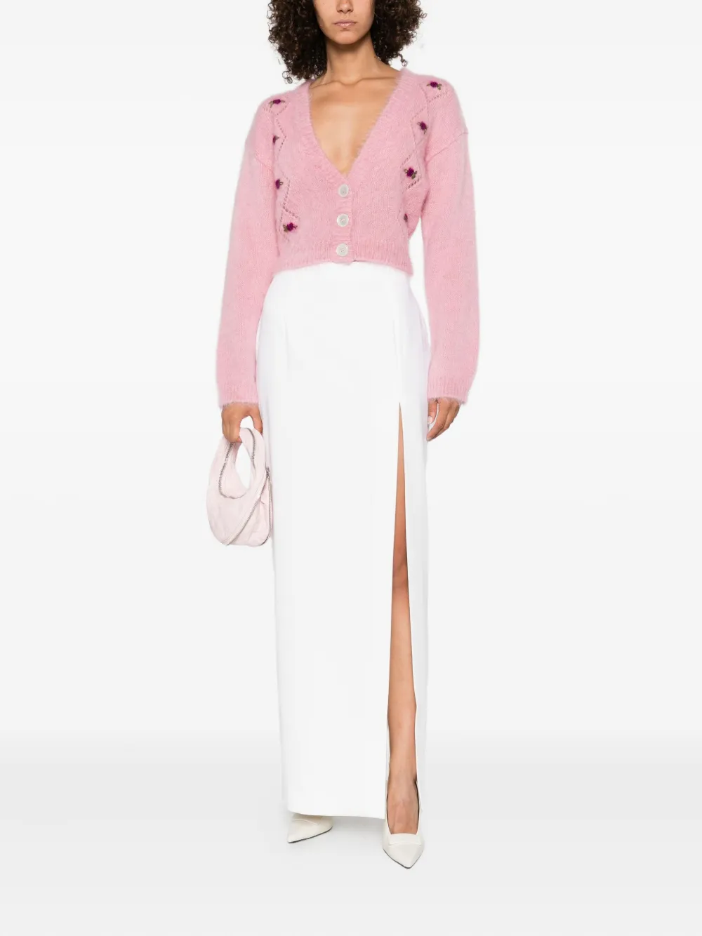Alessandra Rich rose-embroidered button cardigan Roze
