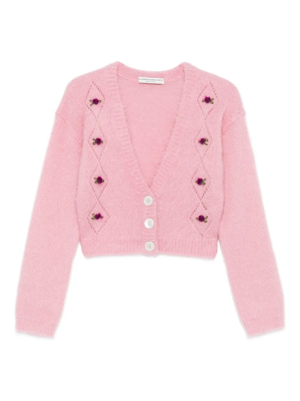Alessandra Rich rose-embroidered button cardigan Roze