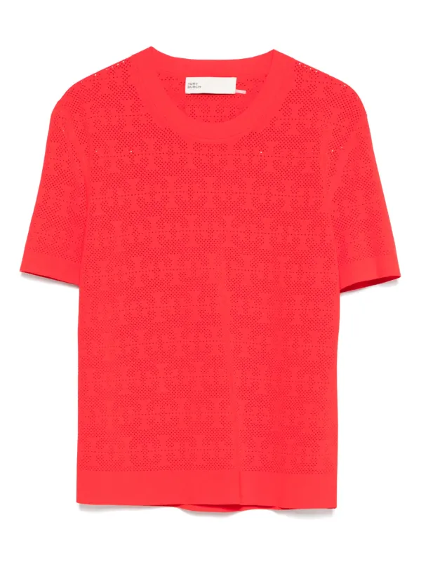 Tory Burch Monogram Short Sleeve T-shirt in Red