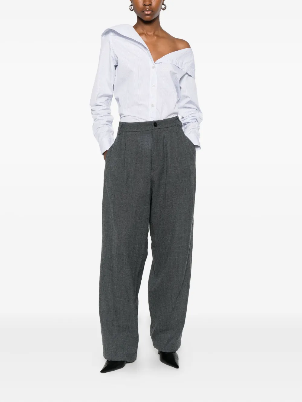 Darkpark Wool Palazzo Trousers In Gray