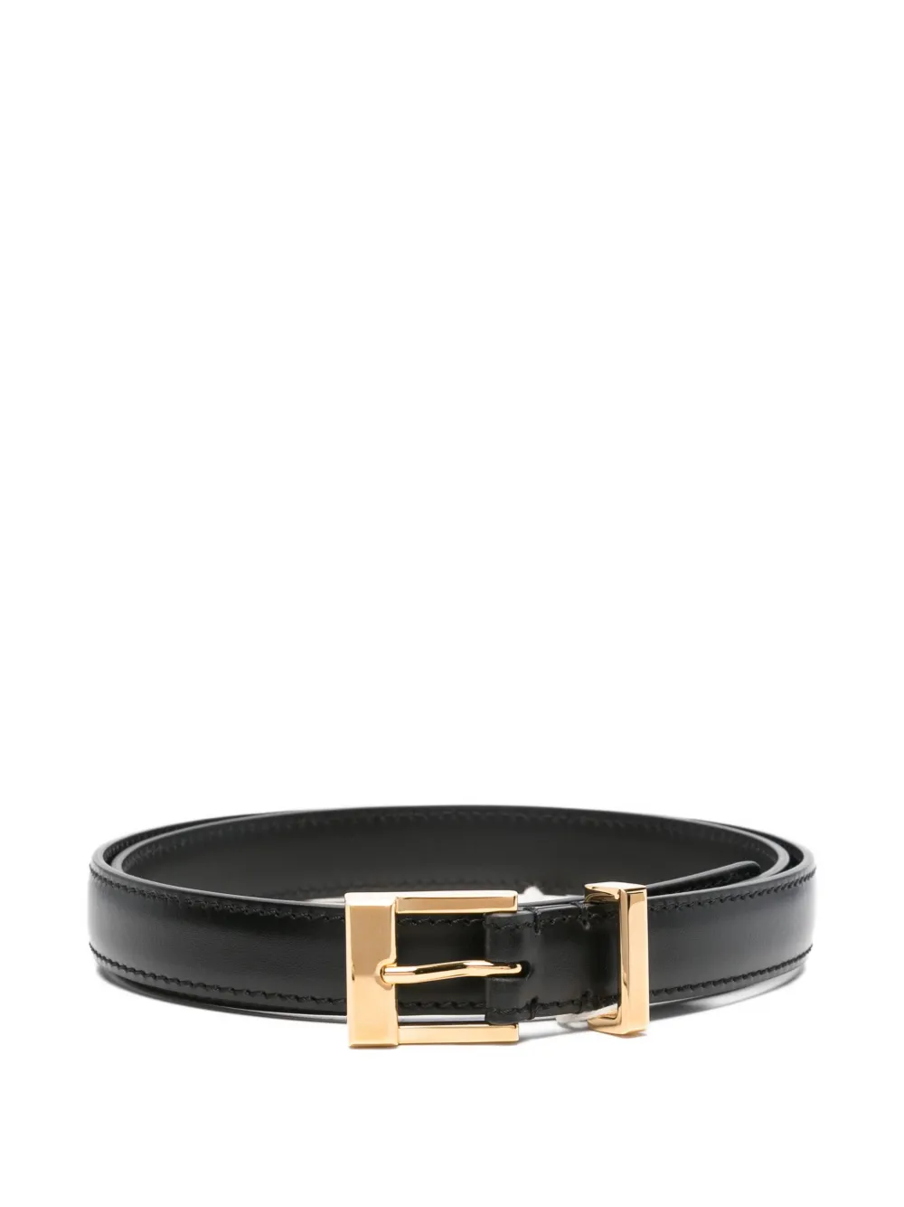 KHAITE Manhattan leather gold-tone buckle belt Zwart