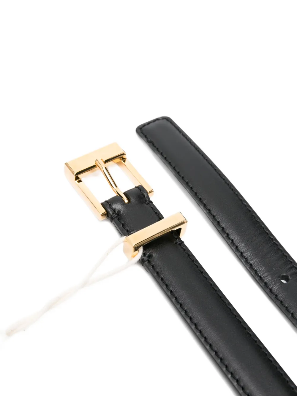 KHAITE Manhattan leather gold-tone buckle belt Zwart