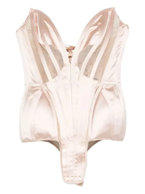 Mugler satin-paneled mesh corset bodysuit