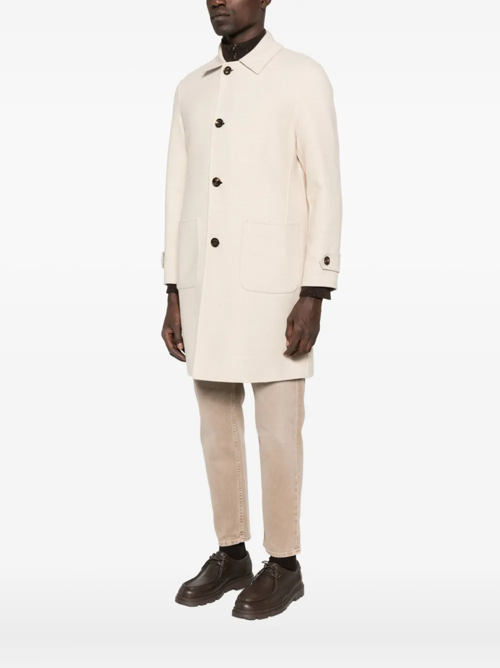 Eleventy patch-pocket single-breasted coat Beige