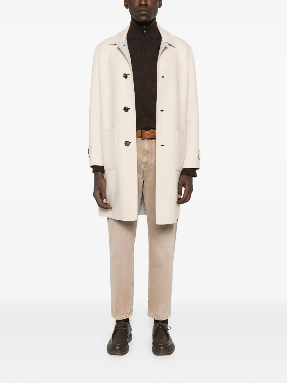 Eleventy patch-pocket single-breasted coat Beige