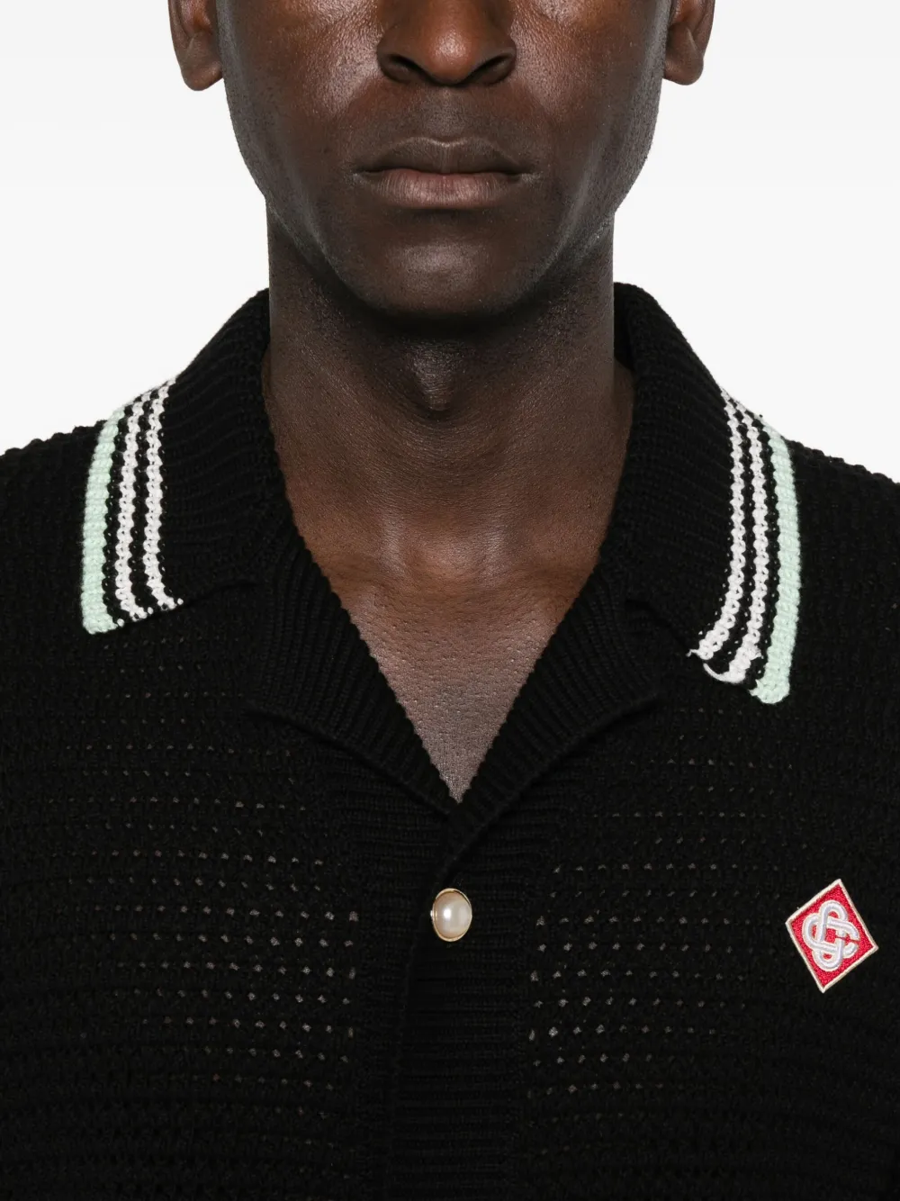 Casablanca Men Black Cardigan With Logo Patch On The Front In Cotton Man In Black