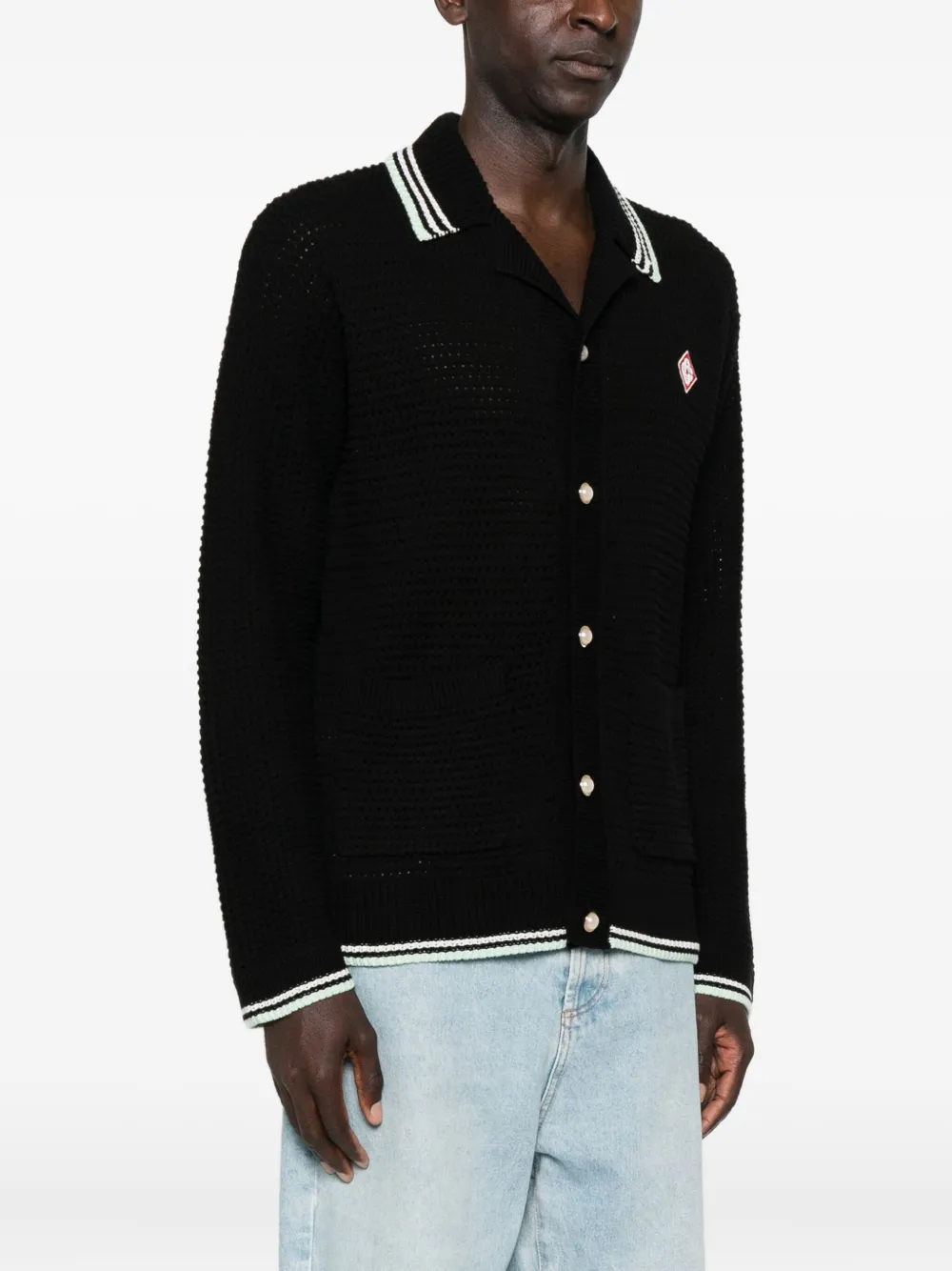 Casablanca Men Black Cardigan With Logo Patch On The Front In Cotton Man In Black