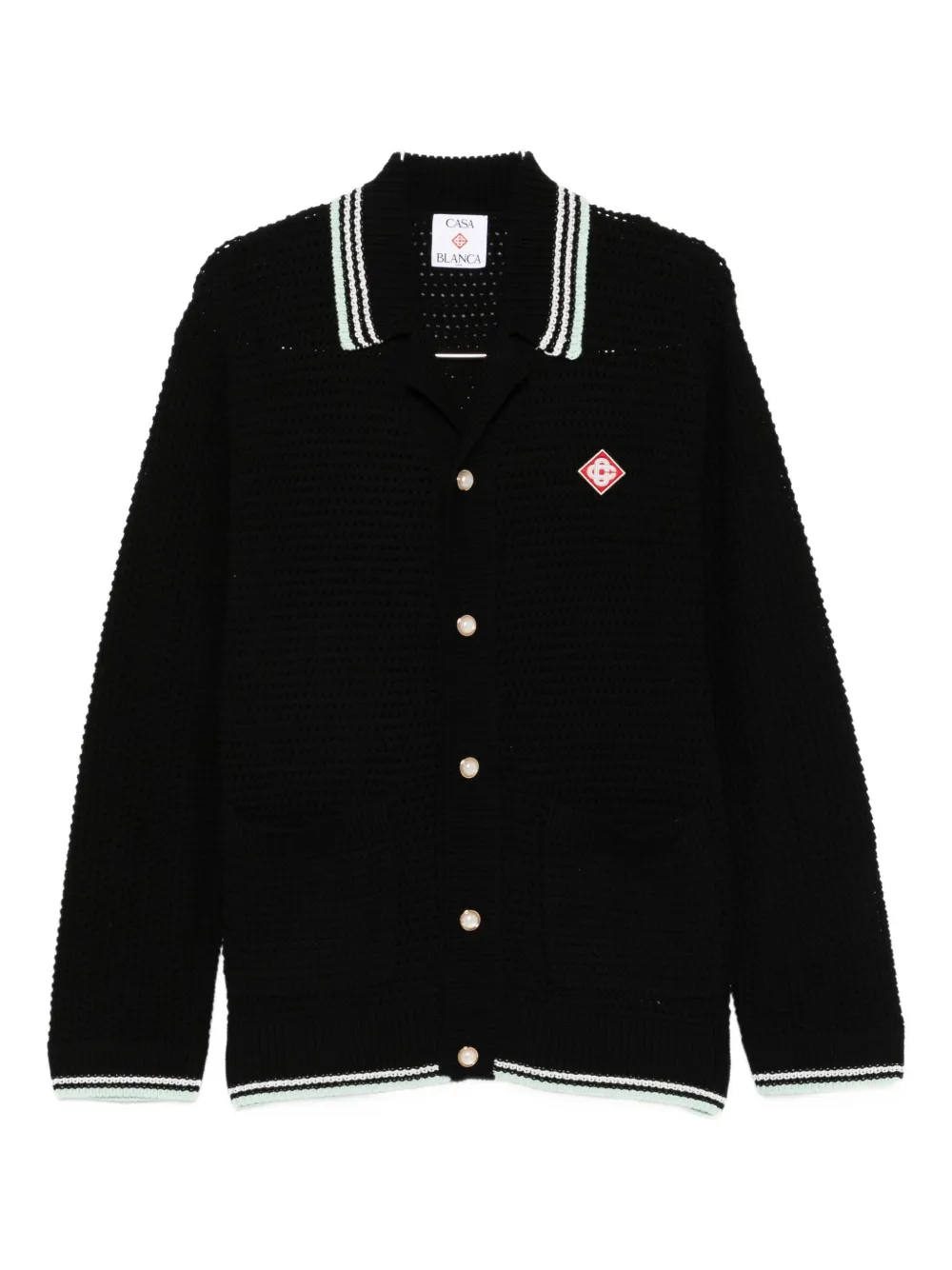 Casablanca Men Black Cardigan With Logo Patch On The Front In Cotton Man In Black