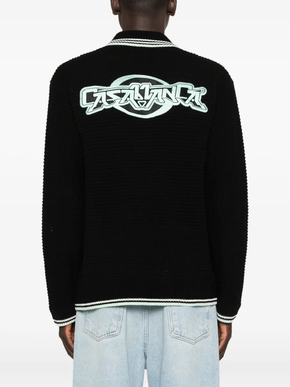 Casablanca Men Black Cardigan With Logo Patch On The Front In Cotton Man In Black