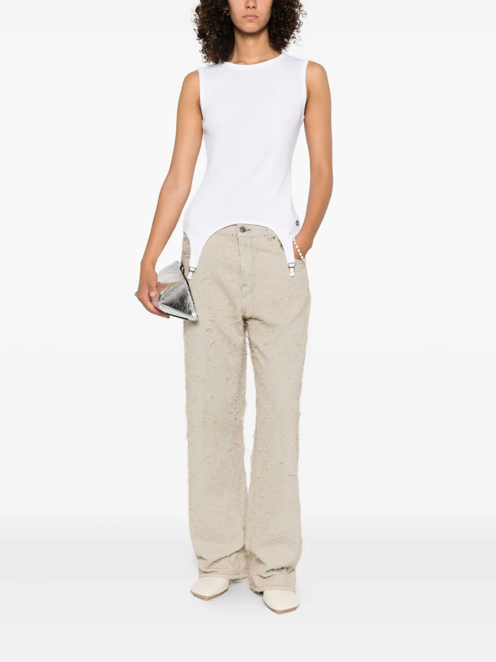 Haikure Jeans met franje textuur Beige