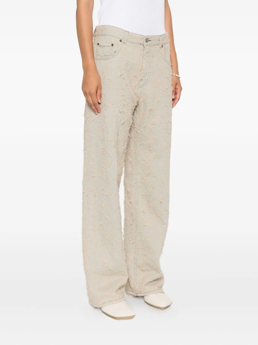 Haikure Jeans met franje textuur Beige