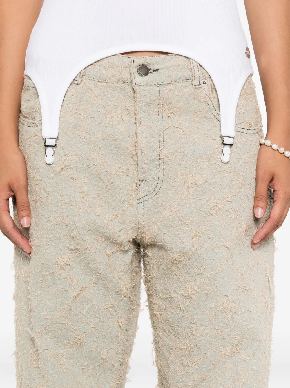 Haikure Jeans met franje textuur Beige