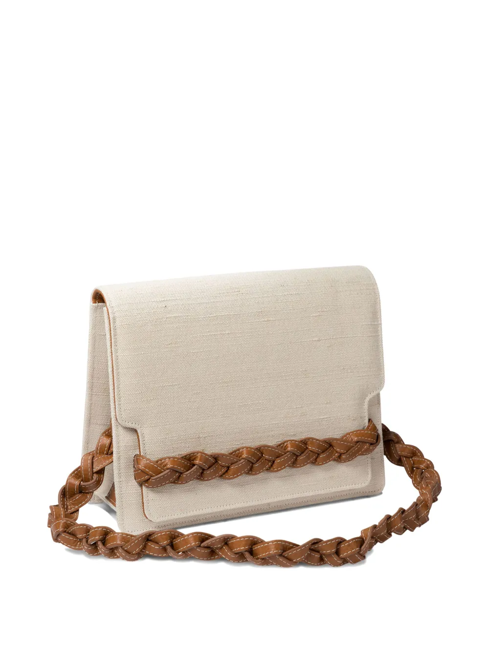 Amato Daniele Braided Leather-strap Canvas Shoulder Bag In Neutral