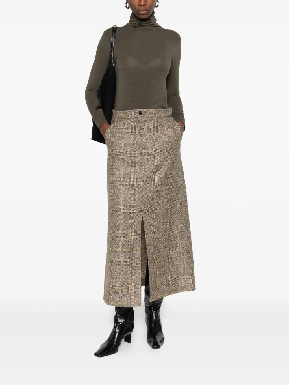 Antonelli Ostuni button checked midi skirt - Zwart