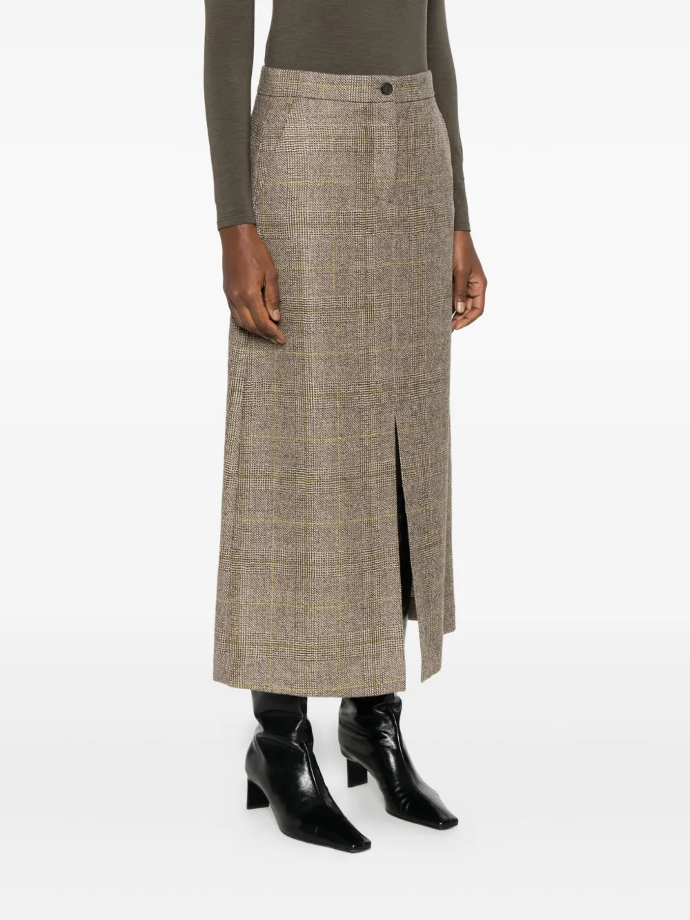 Antonelli Ostuni Button Checked Midi Skirt In Multi